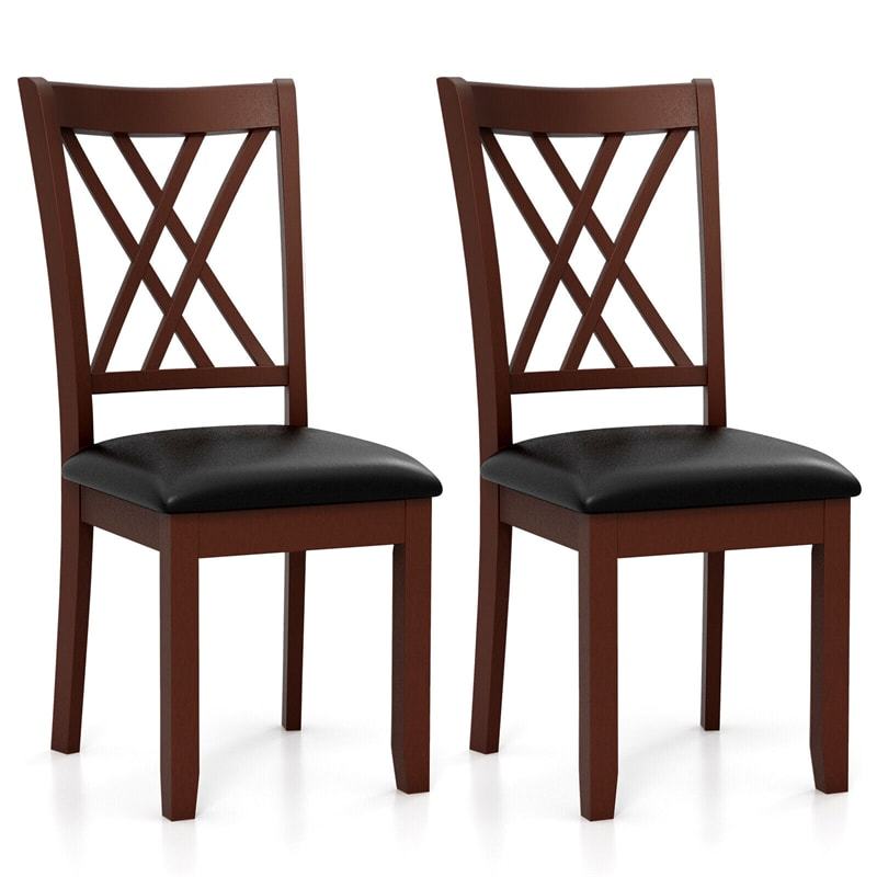 Wood Dining Chairs Set of 2, Faux Leather Upholstered Kitchen Chairs with Rubber Wood Legs, 355Lbs Capacity, Farmhouse Armless Chairs for Dining Room