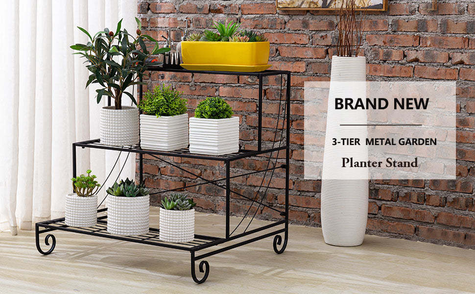 3 Tier Outdoor Metal Garden Planter Holder Rack