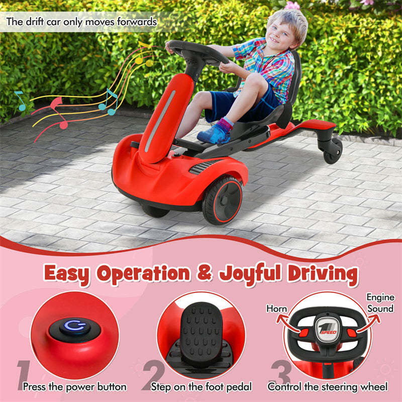 6V Electric Kids Ride-On Drift Car with 360° Spin, 2-Position Adjustable Seat, Horn & Engine, Drifting Go Kart Toy for Boys & Girls