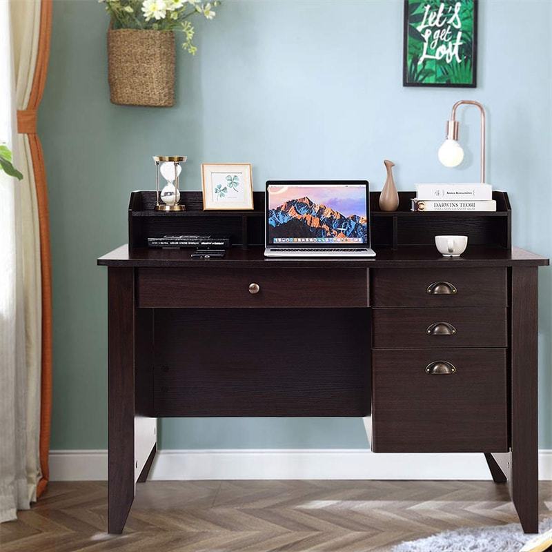 48" Wood Computer Desk with Hutch, 4 Storage Drawers & Shelves, Wooden Executive Desk for Home Office, Study Writing Desk for PC Laptop