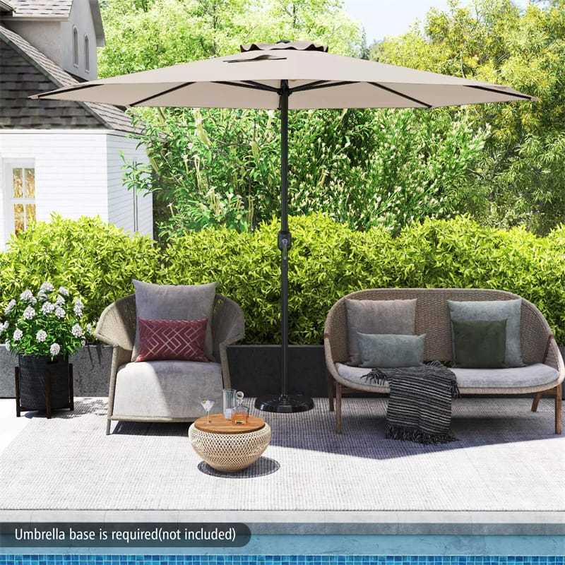 12FT Outdoor Patio Umbrella, 8-Rib Market Umbrella with Crank Handle & Vented Canopy, Sun-Protective Waterproof for Deck, Poolside, Garden