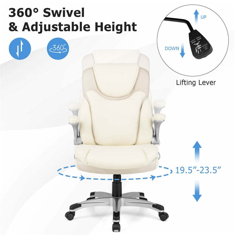 Ergonomic Executive Office Chair High Back PU Leather Desk Chair Swivel Computer Task Chair with Rocking Function & Flip-up Armrests