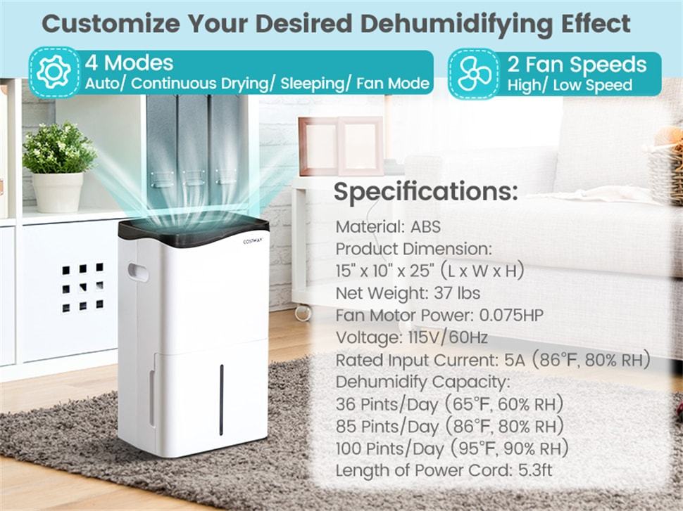 5500 Sq.Ft Dehumidifier for Home Basements, 100-Pint Dehumidifier with Smart App & Alexa Control and Drain Hose