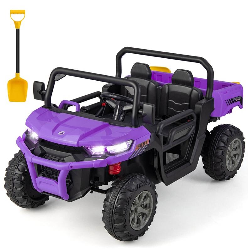 2-Seater Ride On Kids Car, 12V Off-Road UTV Electric Dump Truck with Remote, Dump Bed, Shovel & Rocking Function, Toddler Battery Ride On Toy