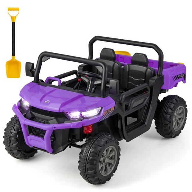 2-Seater Ride On Kids Car, 12V Off-Road UTV Electric Dump Truck with Remote, Dump Bed, Shovel & Rocking Function, Toddler Battery Ride On Toy