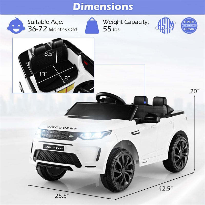 12V Kids Ride On Car, Licensed Land Rover Electric Vehicle with Remote Control, LED Lights, Lockable Doors, Speed Switch Sound & Music