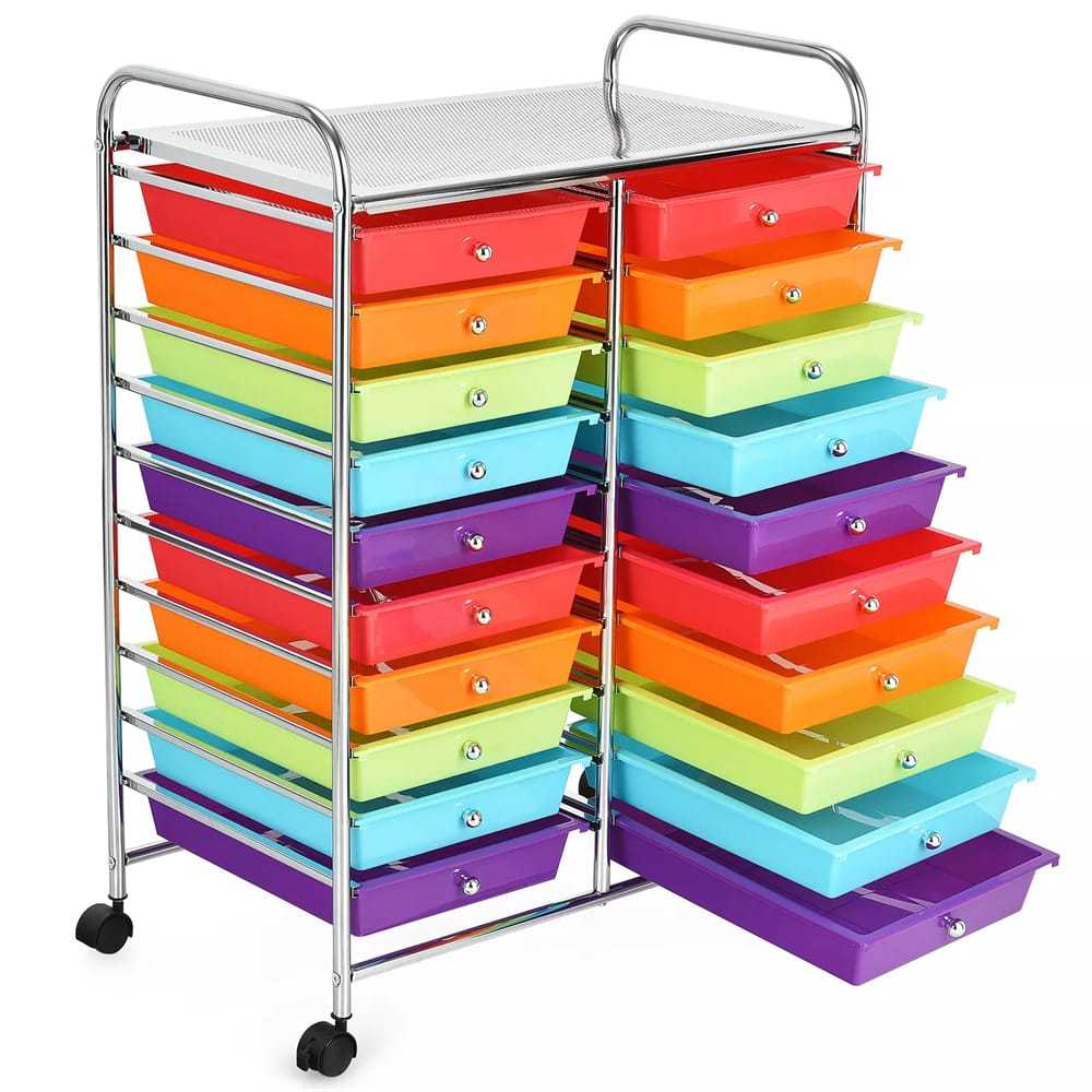 Storage Drawer Cart, 20-Drawer Rolling Cart Organizer with Lockable Wheels, Mobile Utility Cart for Office School Art Craft Supplies