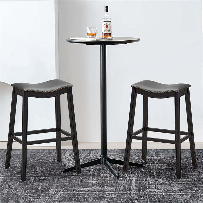 29-Inch Height Backless Saddle Stools Counter Height Bar Stools Set of 2 with Rubber Wood Legs & Cushioned Seat