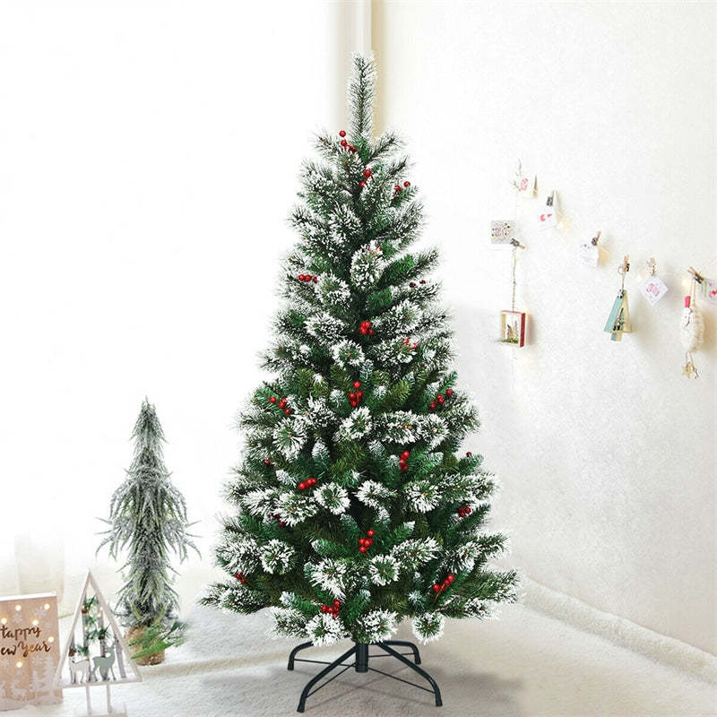 5ft Snow Flocked Pencil Artificial Christmas Tree with Red Berries