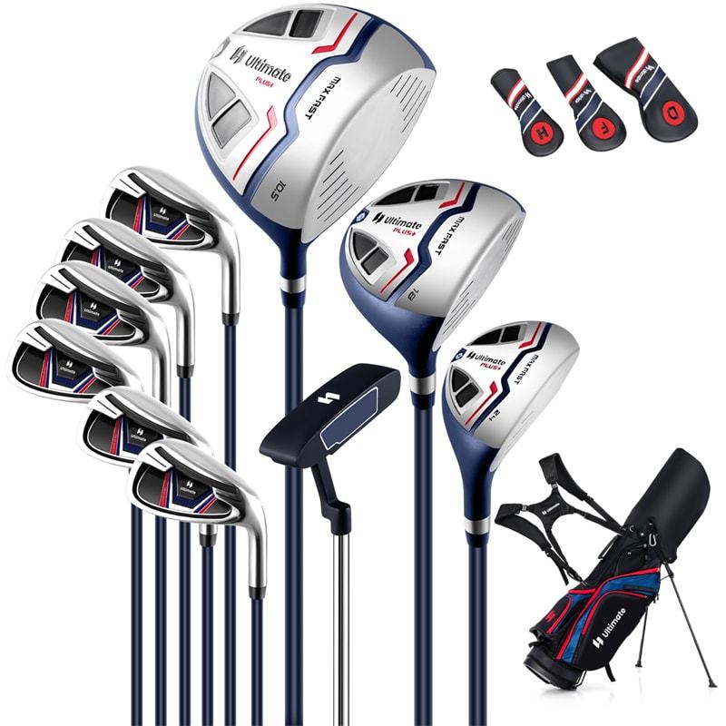 12 Pieces Men's Complete Golf Club Set Right Hand, Golf Club Package Set with 460CC Alloy Driver, #3 Fairway, Rain Hood, Portable Golf Stand Bag