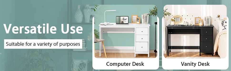 Modern Home Office Computer Desk Writing Study Desk with 3 Drawers & Large Desktop