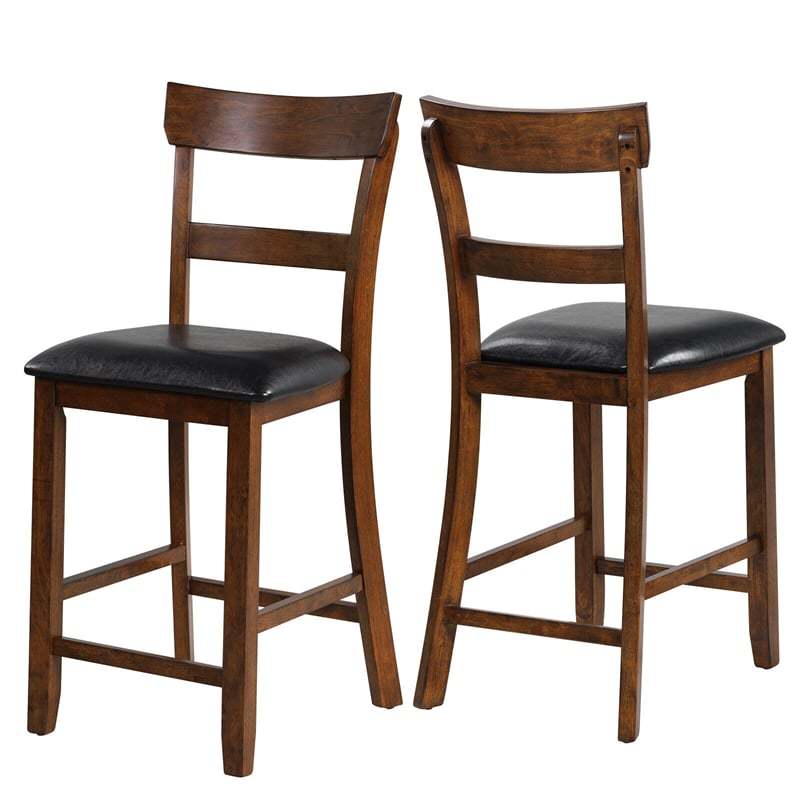 Counter Height Bar Stools Set of 2, Farmhouse 25.5" Rubber Wood High Dining Chairs Counter Stools with Backs & Leather Cushions for Kitchen Bistro