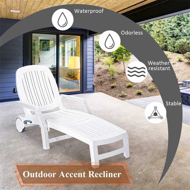 2PCS Folding Outdoor Chaise Lounge Chairs, All-Weather Patio Sun Loungers with 6-Position Adjustable Backrest & Wheels for Poolside, Garden, Beach