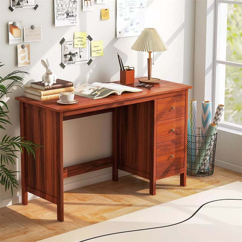 Modern Home Office Computer Desk with 3 Storage Drawers, Large Desktop, Compact Writing Study Desk, Multipurpose Laptop Workstation for Bedroom
