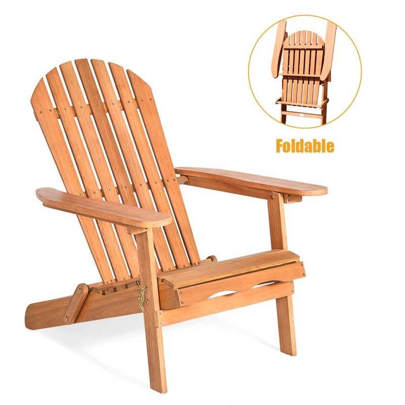 Eucalyptus Wood Folding Adirondack Chair, Weather Resistant Outdoor Adirondack Lounge Chair 400lbs Capacity for Patio, Deck, Backyard