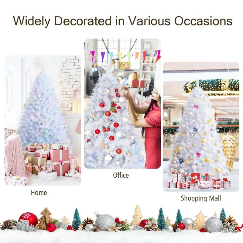 6FT White Iridescent Artificial Christmas Tree, Realistic Lush Xmas Tree with 792 PVC & PET Branch Tips, Metal Stand for Home Mall Holiday Decor