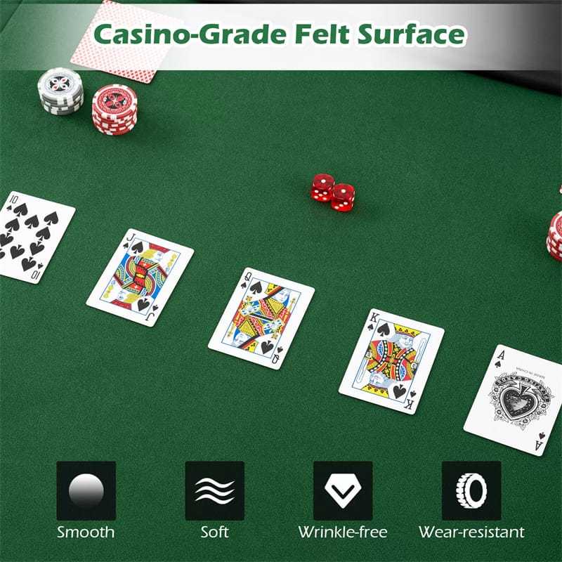 10-Player Foldable Poker Table Top, 84"x42" Portable Texas Holdem Poker Mat Layout with Carrying Bag & Cup Holders for Home Casino Games