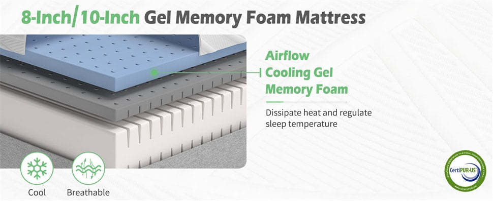 10" Twin XL Mattress for Adjustable Bed, 3D Transformable Cutting Foam Mattress with Cool Gel Infused & Bamboo Charcoal Memory Foam