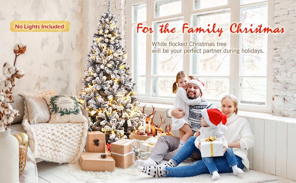 9FT Unlit Snow Flocked Wrapped Artificial Christmas Tree with 1498 PVC Branch Tips