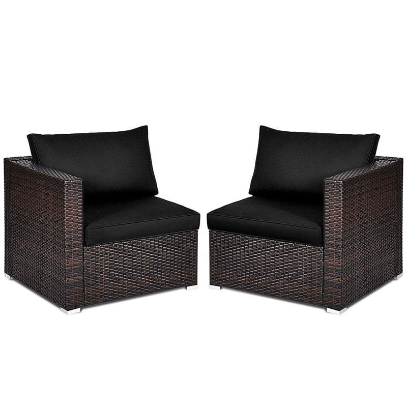 2 PCS Patio Rattan Corner Sofas Wicker Outdoor Loveseat with Cushions for Balcony Poolside Deck