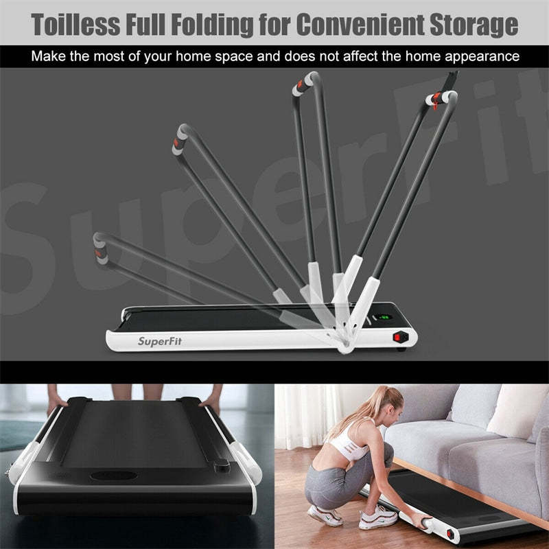 2.25HP 2-in-1 Folding Under Desk Treadmill with LED Display, Remote & APP Control, Portable Electric Walking Running Machine for Home Office
