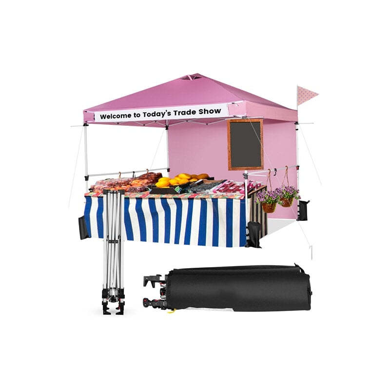 10' x 10' Commercial Pop Up Canopy Tent with Sidewalls, Roller Bag & Hanging Bars, Portable Instant Market Tent for Outdoor Events, Camping