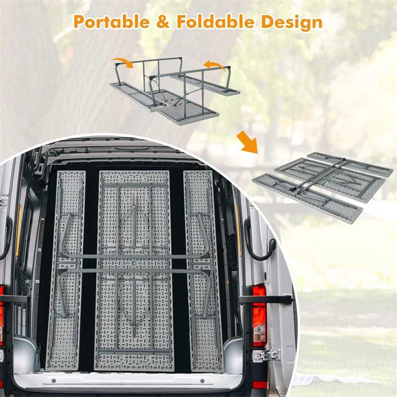 8-Person 6FT Folding Picnic Table & Bench Set, Heavy Duty All-Weather HDPE Outdoor Dining Table with Umbrella Hole & 2 Built-in Benches