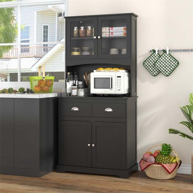 67" Tall Buffet Cabinet with Hutch, Freestanding Pantry Organizer with Drawers & Adjustable Shelves, Wooden Cupboard for Kitchen, Living Room