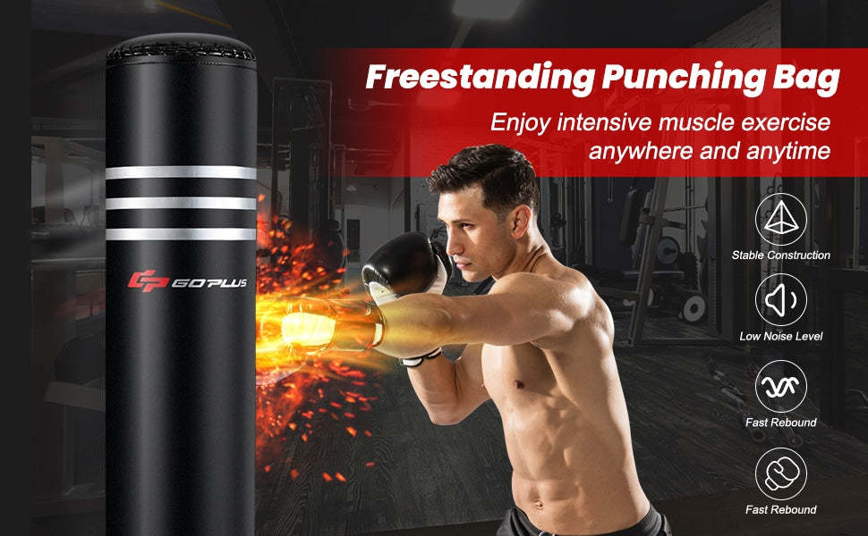 70" Freestanding Punching Boxing Bag 220lbs Adult Kickboxing Bag with Gloves Shock Absorber & 12 Suction Cup Base