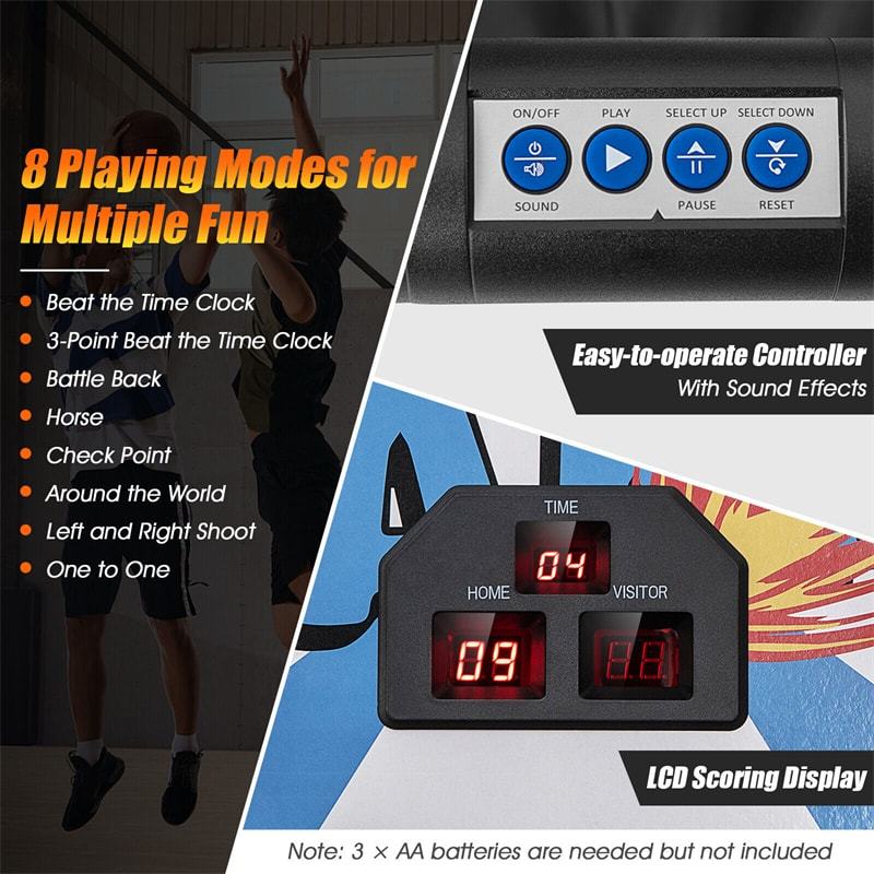 Folding Basketball Arcade Game, Indoor Outdoor Dual Shot Electronic Basketball Game with 8 Game Modes, 4 Balls, LED Scoring for Kids & Adults