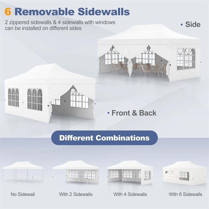 10x20FT Pop Up Canopy with 6 Removable Sidewalls/Windows, 8-Pack Sandbags & Carrying Bag, UPF50+ Sun Protection Tent for Outdoor Wedding Party
