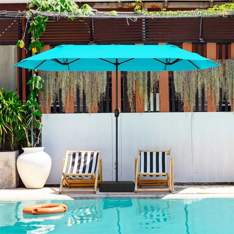 13FT Double-Sided Patio Umbrella, Extra Large Twin Market Umbrella with Base, Crank Handle, Safety Lock, Vented for Poolside, Deck, Backyard