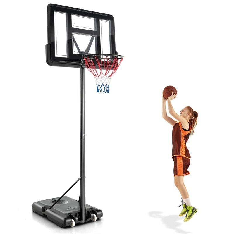 Portable Basketball Hoop 4.25-10FT Height Adjustable with 44" Shatterproof Backboard, All-Weather Basketball Goal System for Driveway, Kids & Adults