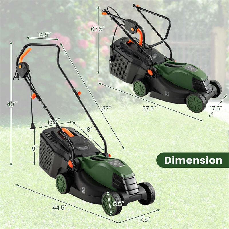 Electric Lawn Mower, 13" Corded Walk-Behind Lawnmower with 10AMP Motor, Grass Collection Box & 3 Adjustable Cutting Heights for Garden Yard Farm