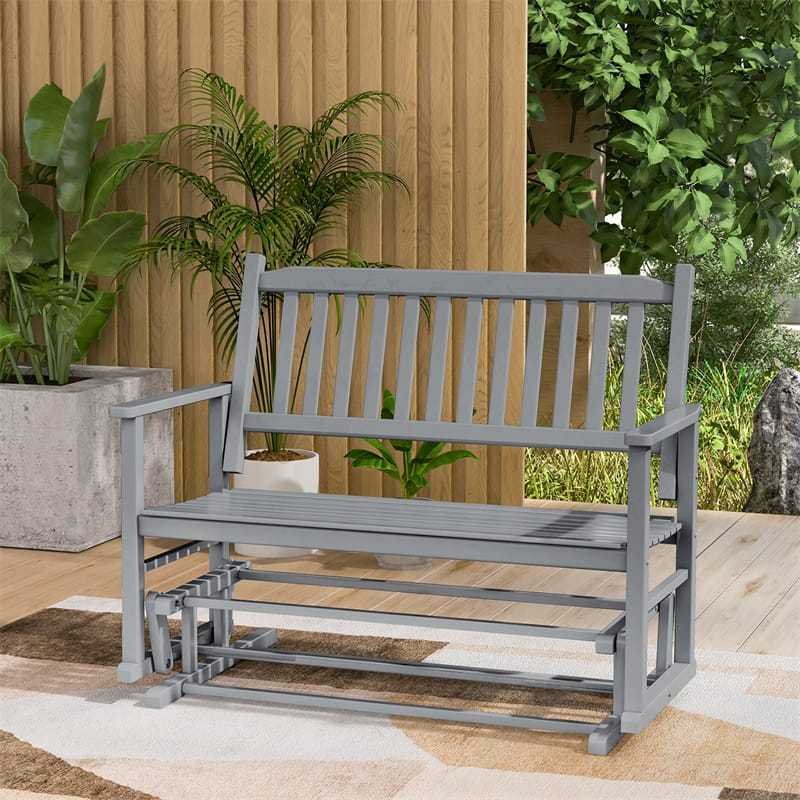 2-Person Outdoor Glider Bench with Poplar Wood Frame, Slatted Seat & Armrest Backrest, Porch Rocking Glider Loveseat for Patio, Garden & Deck
