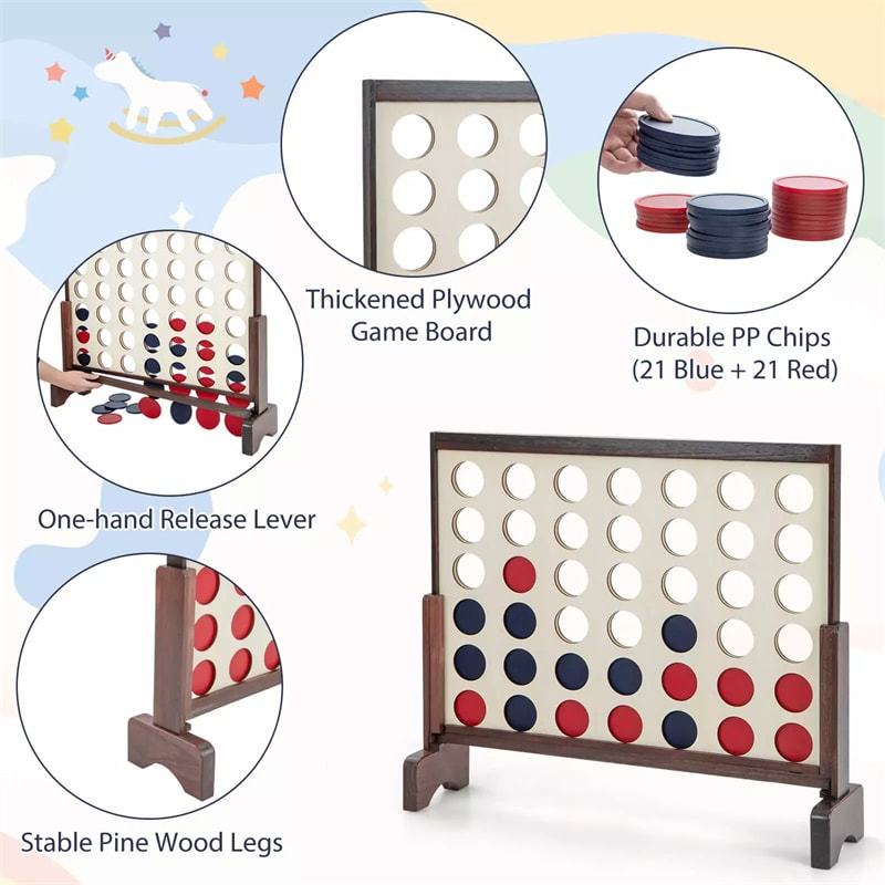 Giant 4-in-A-Row, Wooden 4-to-Score Giant Game Set with Carrying Bag & Chips, Wood Board Connect Game Toy for Kids & Adults Backyard Lawn Fun