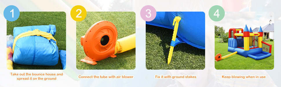 6-in-1 Kids Inflatable Bounce House Bouncy Castle Slide with Balls & 780W Blower