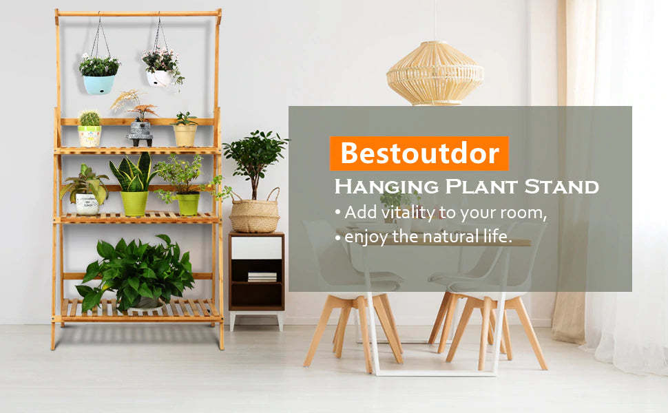 3 Tier Bamboo Hanging Folding Plant Stand Planter Shelf