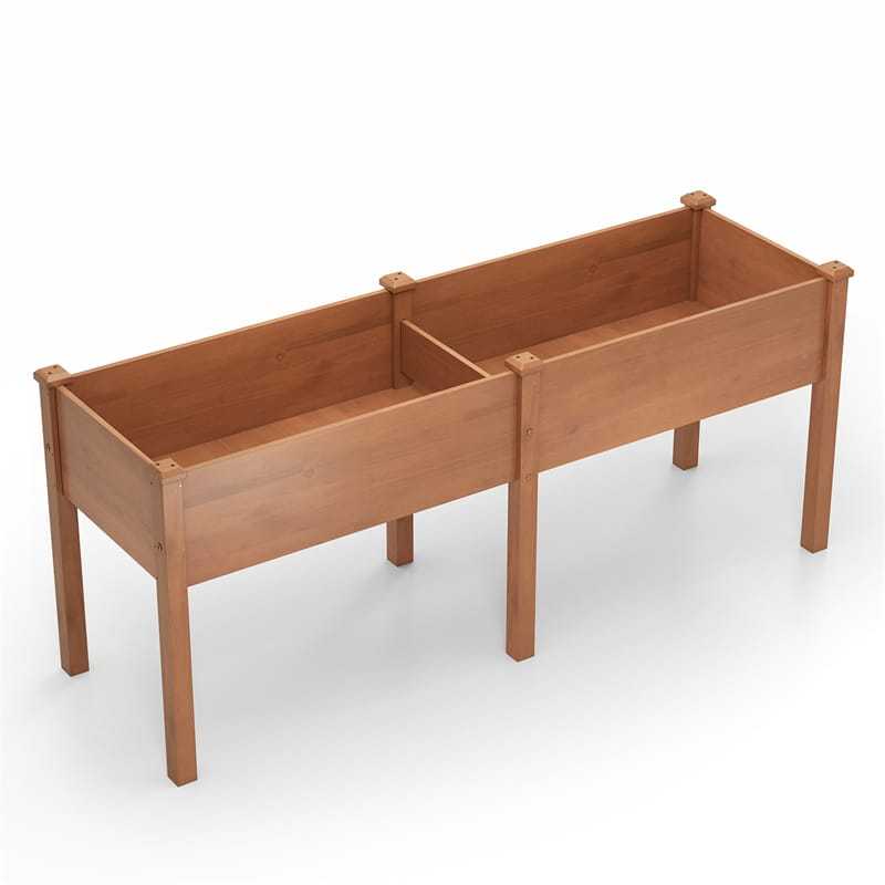 Wood Raised Garden Bed with 6 Legs, Divider Panel & Drainage, Elevated Planter Box for Vegetables, Flowers, 73x23x30 Inch
