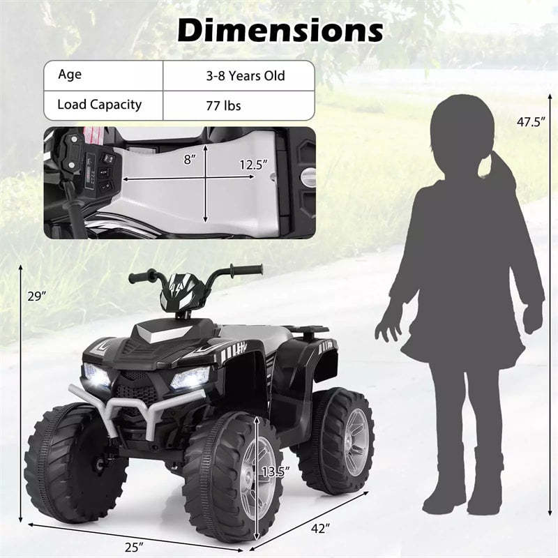 24V Kids Ride On ATV, Battery Powered Electric 4-Wheeler Quad Car with Wireless Connection & LED Lights for Boys/Girls Ages 3-8
