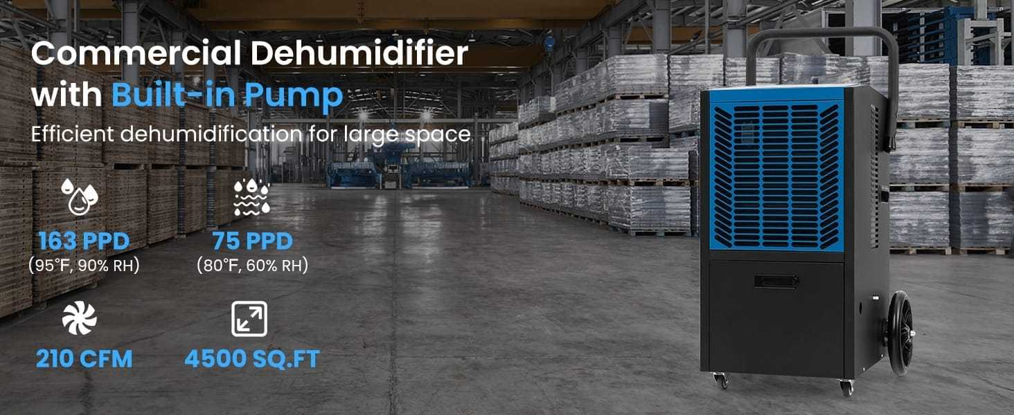 163 Pints Commercial Dehumidifier Crawl Space Dehumidifier Heavy Duty Portable Industrial Dehumidifier with Pump, Drain Hose & Wheels