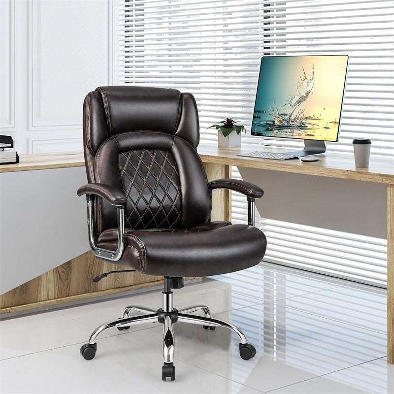 500LBS Big & Tall Office Chair, High-Back Leather Executive Chair w/ Wide Seat for Heavy People, Height Adjustable Swivel Computer Desk Chair