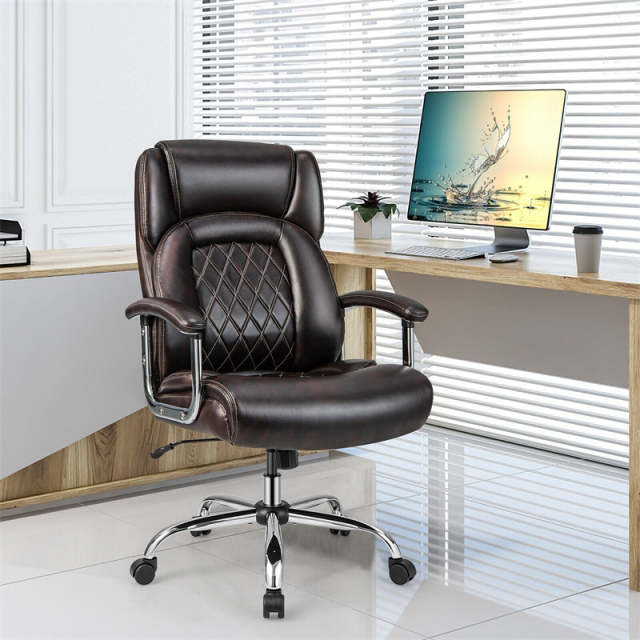 500LBS Big & Tall Office Chair, High-Back Leather Executive Chair w/ Wide Seat for Heavy People, Height Adjustable Swivel Computer Desk Chair