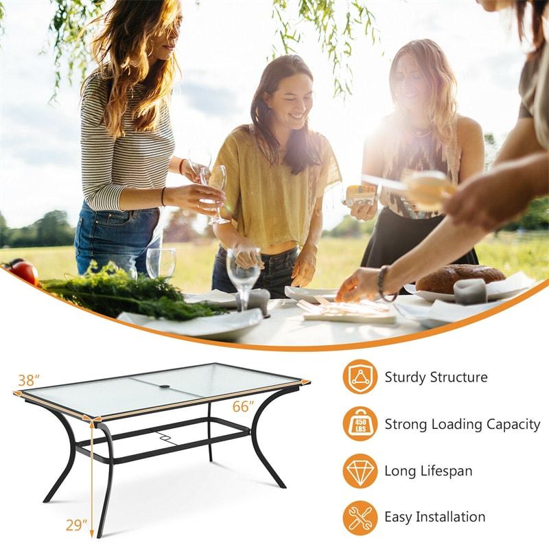 66” x 38” Oversize Rectangular Patio Dining Table Outdoor Bistro Table with Umbrella Hole