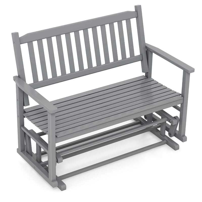 2-Person Outdoor Glider Bench with Poplar Wood Frame, Slatted Seat & Armrest Backrest, Porch Rocking Glider Loveseat for Patio, Garden & Deck