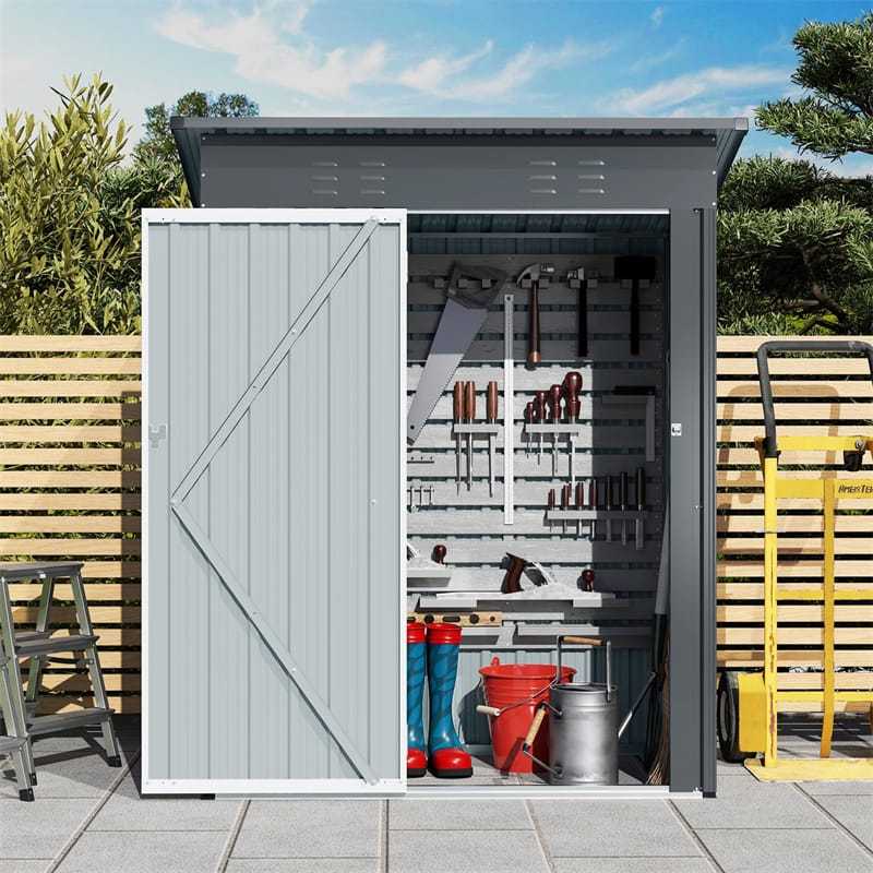 5x3FT Outdoor Storage Shed, Galvanized Steel Garden Tool House with Sloped Roof & Lockable Door, Weatherproof for Patio, Backyard, Trash Can Storage