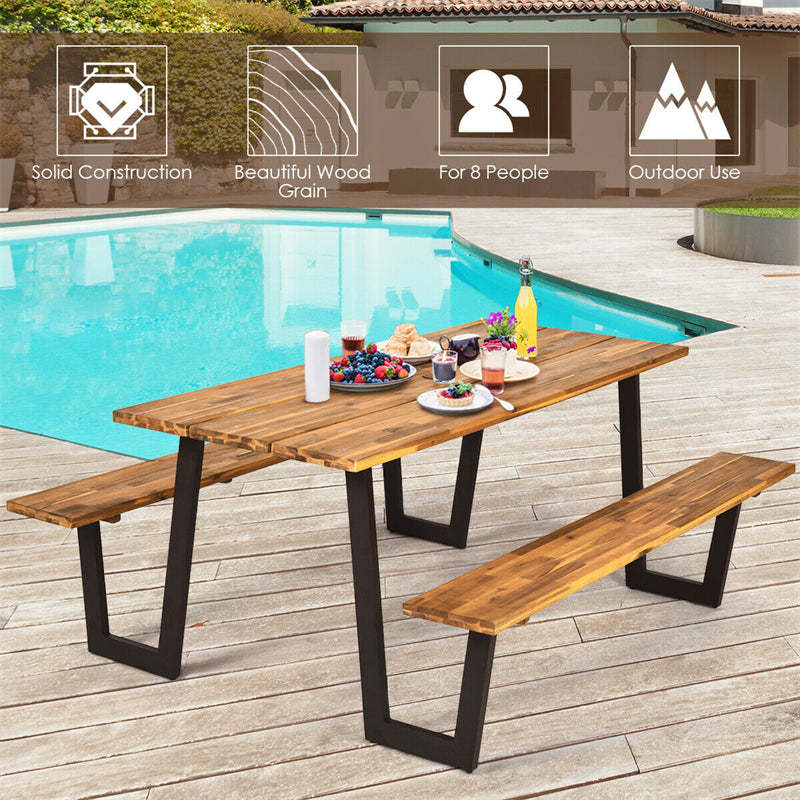 Acacia Wood Picnic Table Bench Set for 6-8, Patented 70
