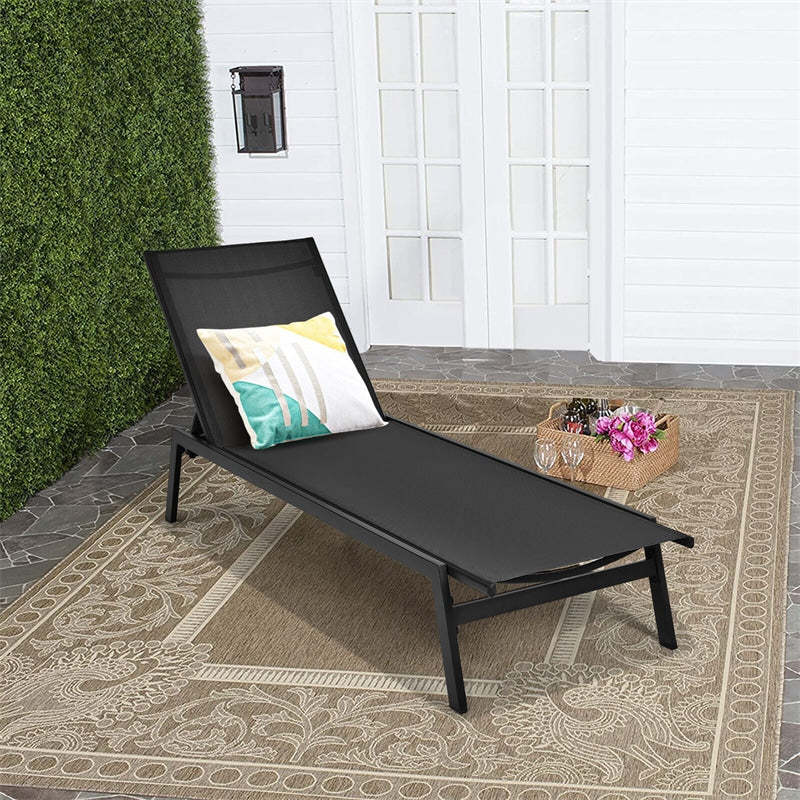 Outdoor Chaise Lounge Chair Reclining Pool Chair with 6-Position Adjustable Backrest