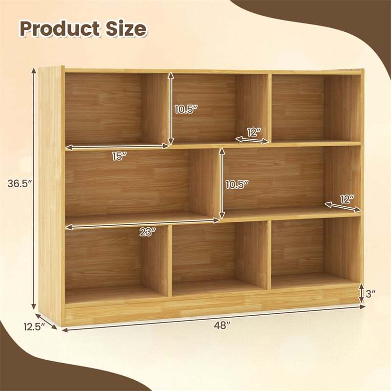 Wood 8-Cube Open Bookcase 3-Tier Storage Bookshelf Modern Multipurpose Display Organizer Cabinet for Kids Playroom, Living Room, Study