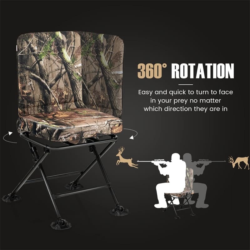 360° Swivel Hunting Chair, Portable Folding Ground Blind Chair w/All-Terrain Duck Feet, Padded Cushion 330LBS Capacity for Deer Hunting Camping